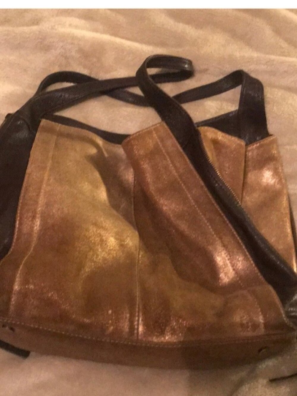 Tano Brown Leather and Gold Shimer Handbag